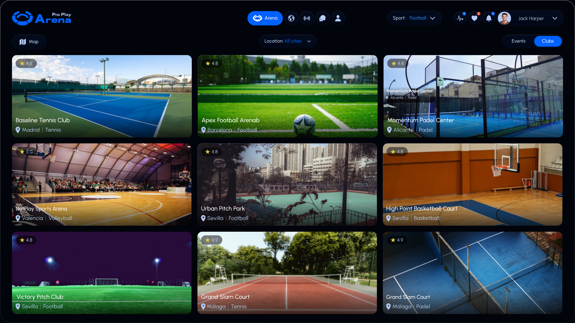 Clubs screen